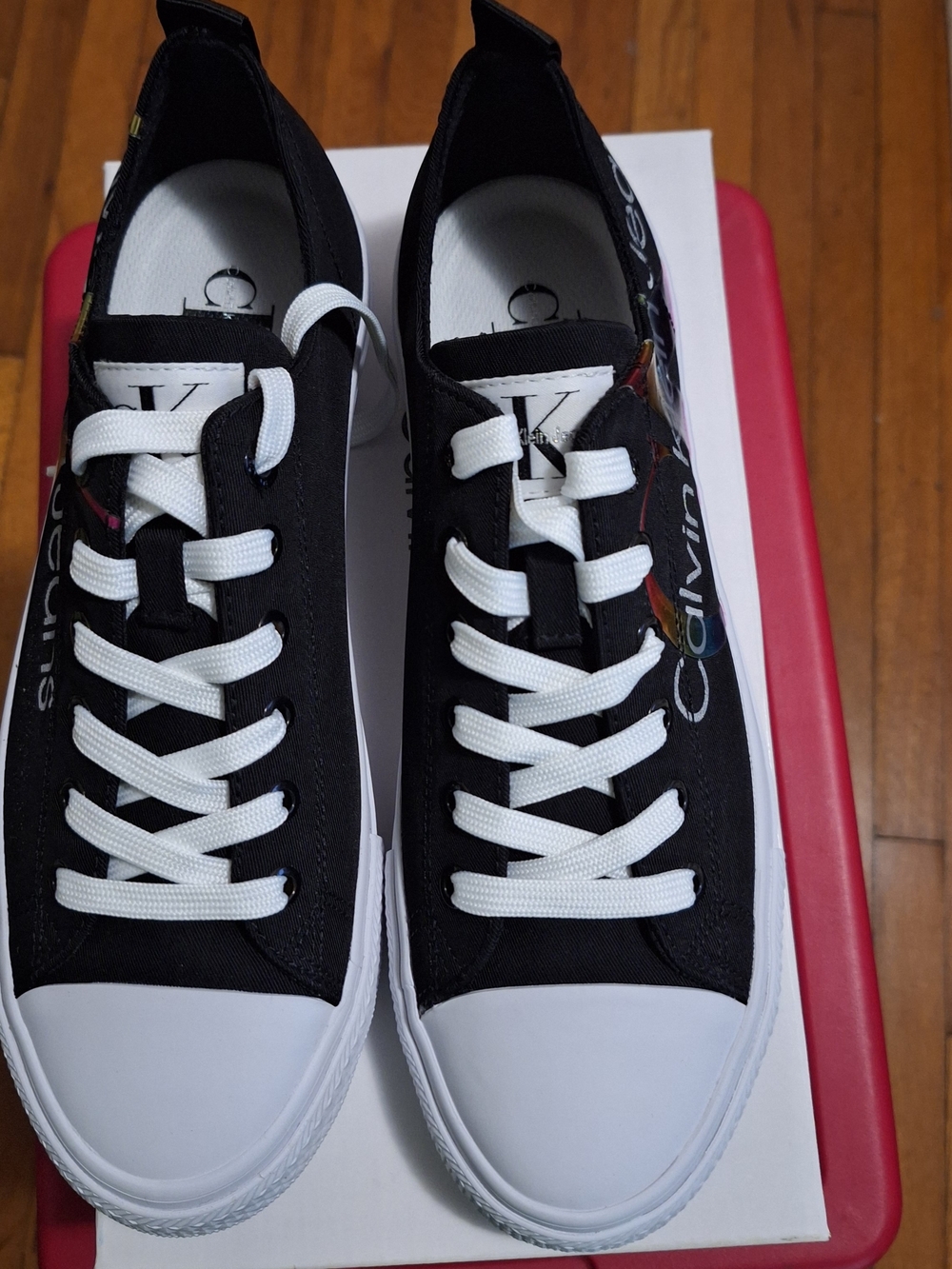 Calvin Klein Black Canvas Low-Top Sneakers with White Laces